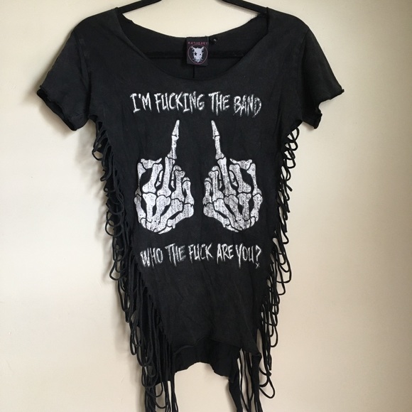 CONCERT BAND TEE SHIRT FRINGE Rat Baby Band punk shirt concert thrashed cutout - Picture 2 of 6